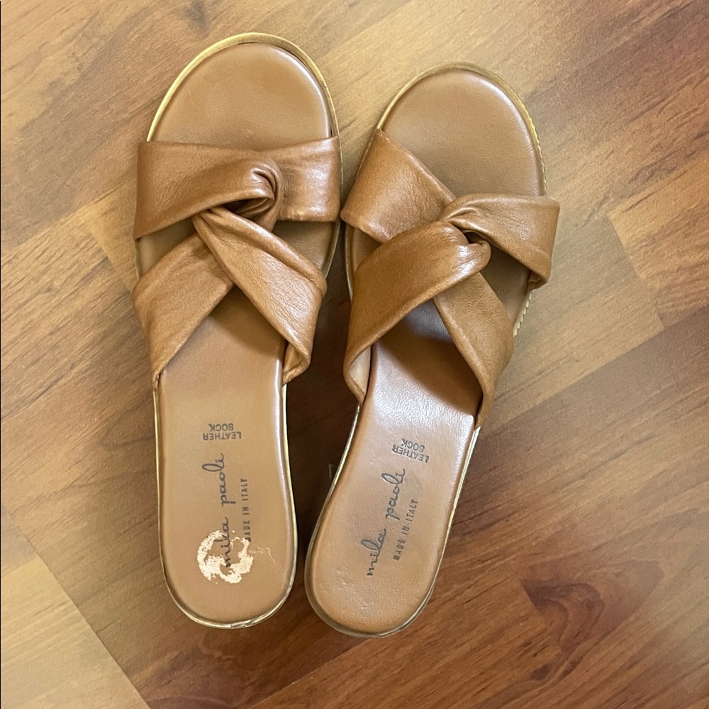 Mila Paoli Brown Leather Knot Sandals